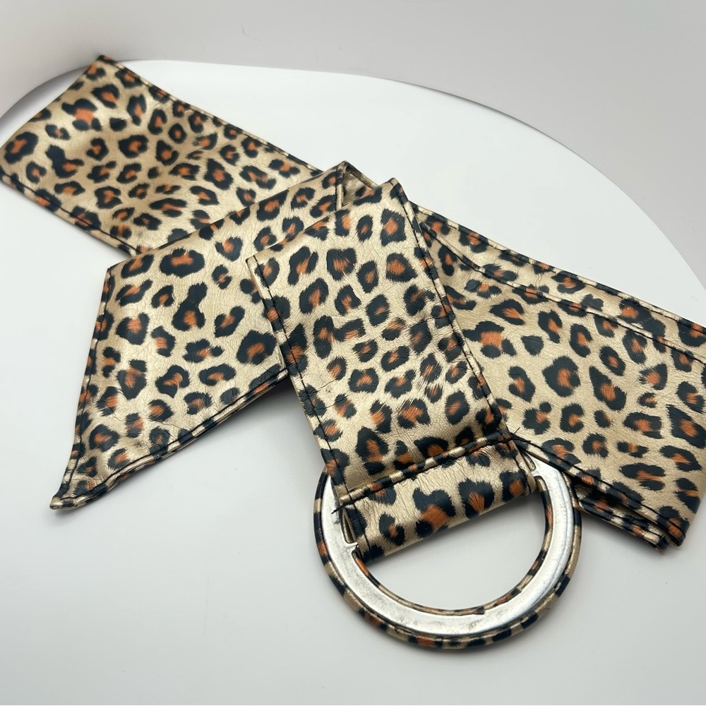 Wide Leopard Print Belt with Covered Round Buckle - Brown/Black/Gold 3.5” NWT